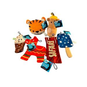 Play On Big Softy Dog Toy Bundle 6pc‎ Multicolor New Plush Squeaky Variety Set